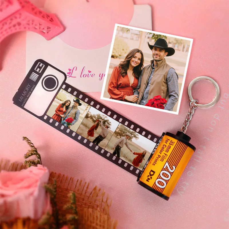 Gift for Her Personalized Film Roll Keychain Custom Pictures Photo Keyring