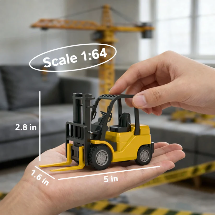 1:64 Bluetooth Desktop Mini Alloy RC Construction Model Toy Set - Forklift, Crane (with Pallet), Dump Truck, and Excavator