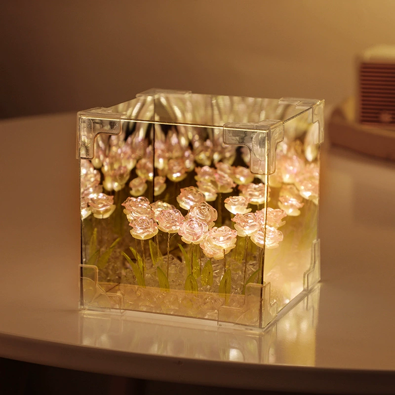 Custom Photo Rose Flower Infinity Mirror Box Infinity Mirror Flower with Your Picture and Text DIY Kit
