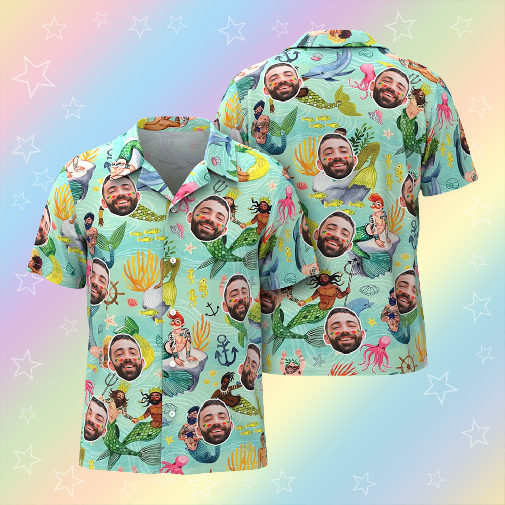 Custom Men's Mermaid Hawaiian Shirt Pride Month From Size S to 5XL with Comfortable Butterfly Mesh Fabric Material For LGBTQ