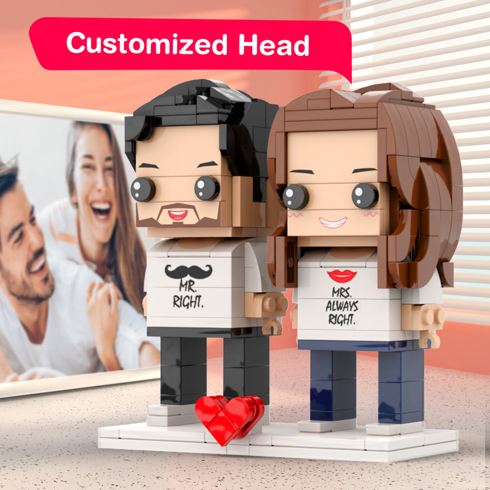 Matching Shirt Mr.Right and Mrs.Always Right Brick Figures Personalized Couples Brick Figures Small Particle Block Gift For Lovers