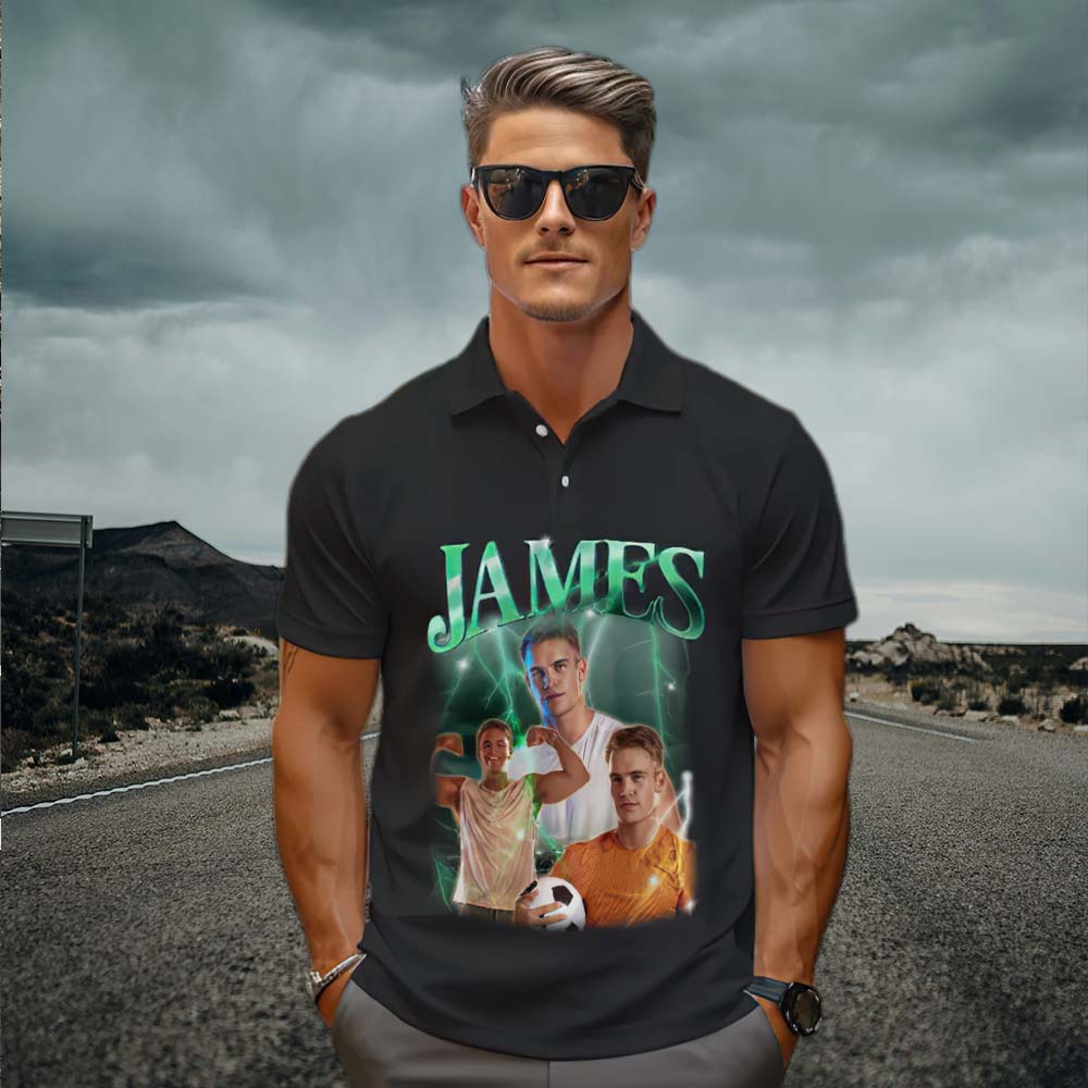 Men's Custom Photo Vintage Polo Shirt Personalized Name Colorful Golf Shirts