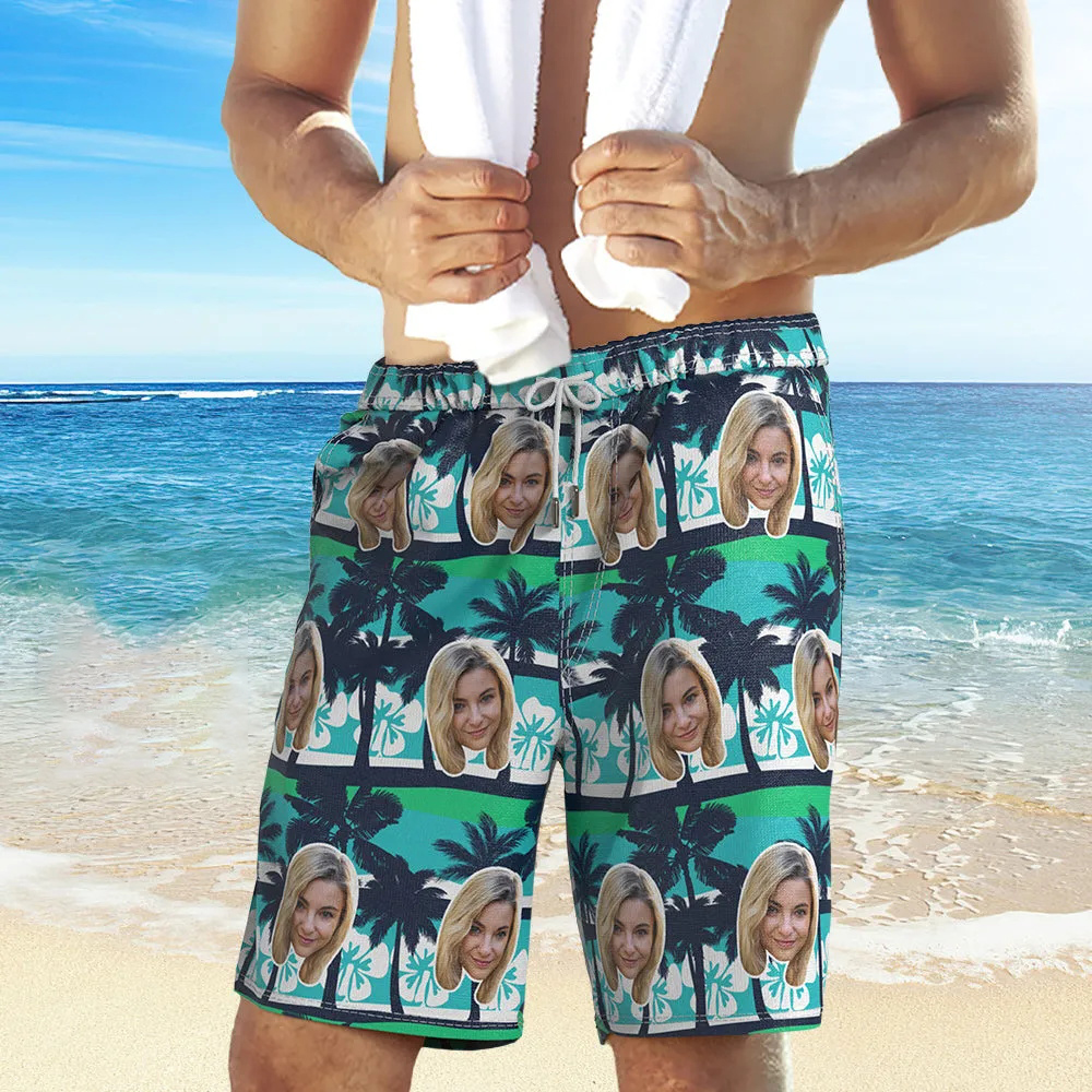 Men's Custom Face Beach Trunks All Over Print Photo Shorts - Coconut Tree