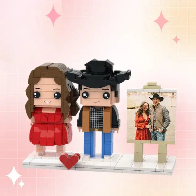 Square Face - Full Body Customization 2 People Custom Brick Figures Denim Suit Brick Me Figures With Photo