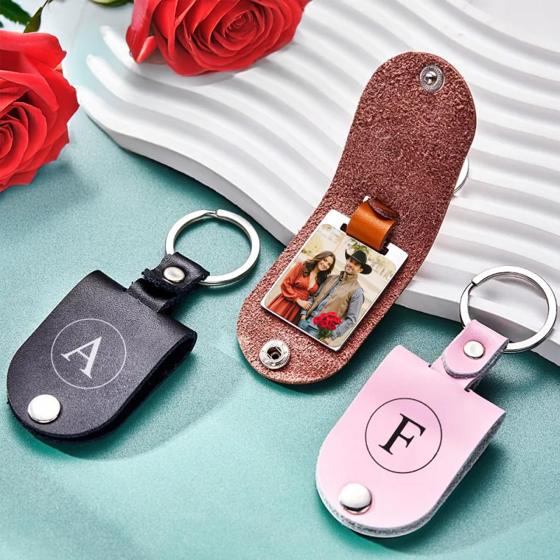 Custom Photo Engraved Keychain Simple Leather Fashion Gifts