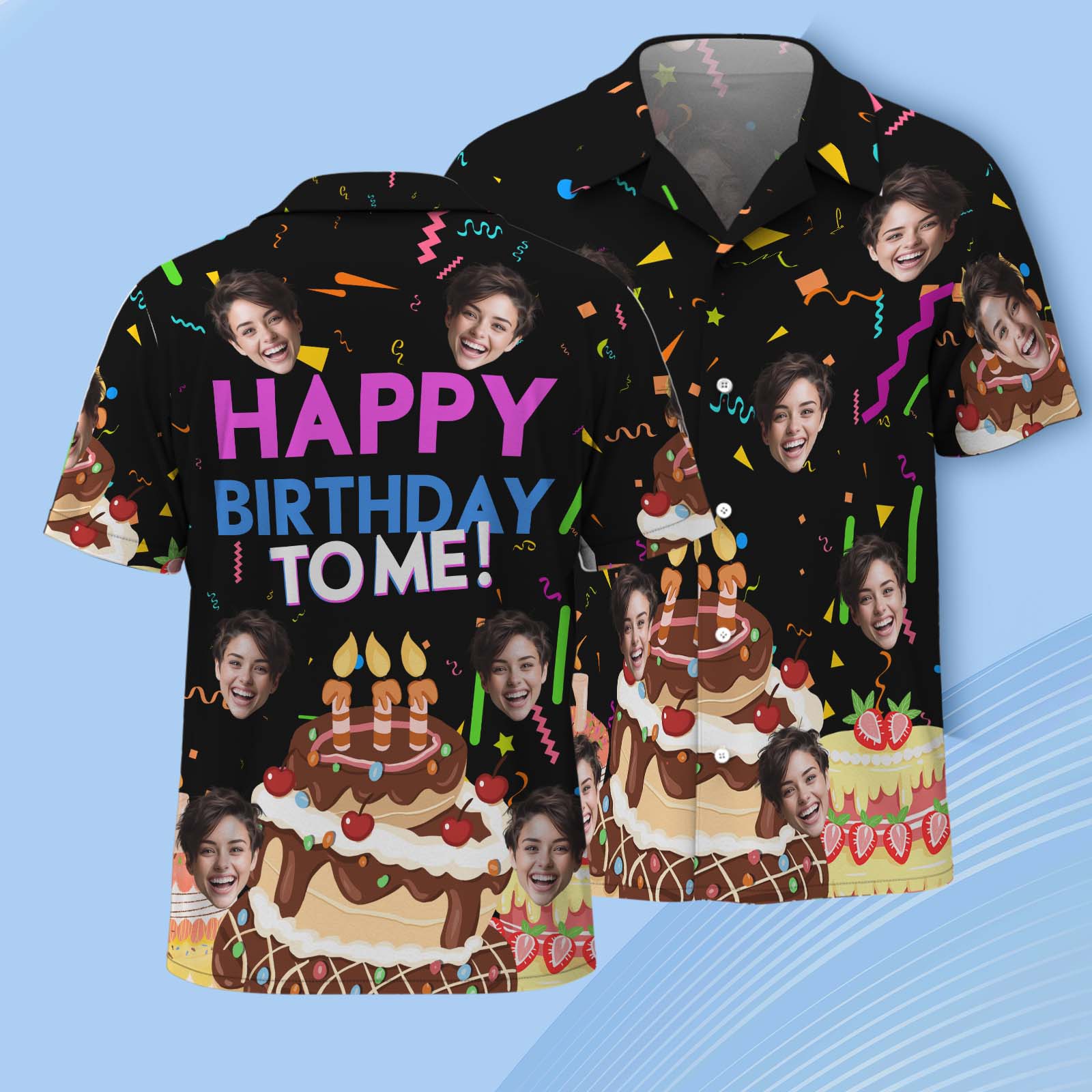 Custom Face Hawaiian Shirt Personalized BirthdayName and Age Face Women Hawaiian Shirt Happy Birthday To Me - MyPhotoSocks