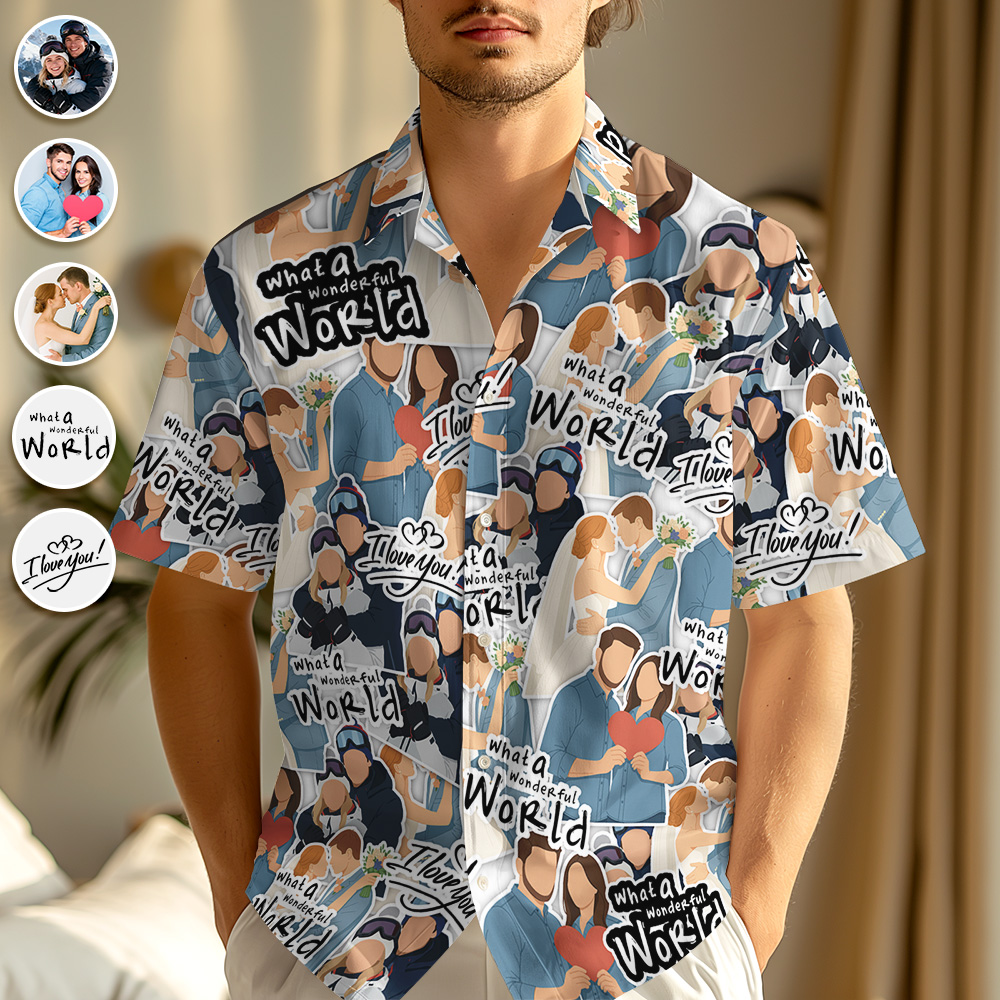 Custom Photo Cartoon Shirt Personalized Face & Text Holiday Pattern Shirt