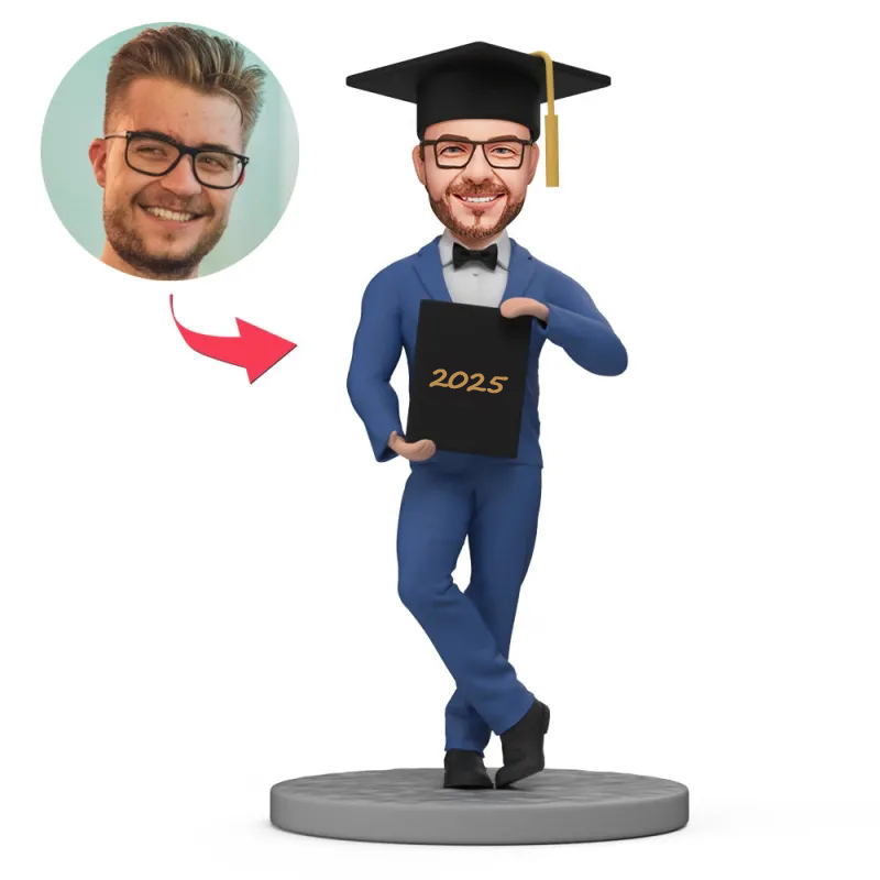 Custom Bobbleheads for 2025 Graduation Man in Blue Suit Bobbleheads