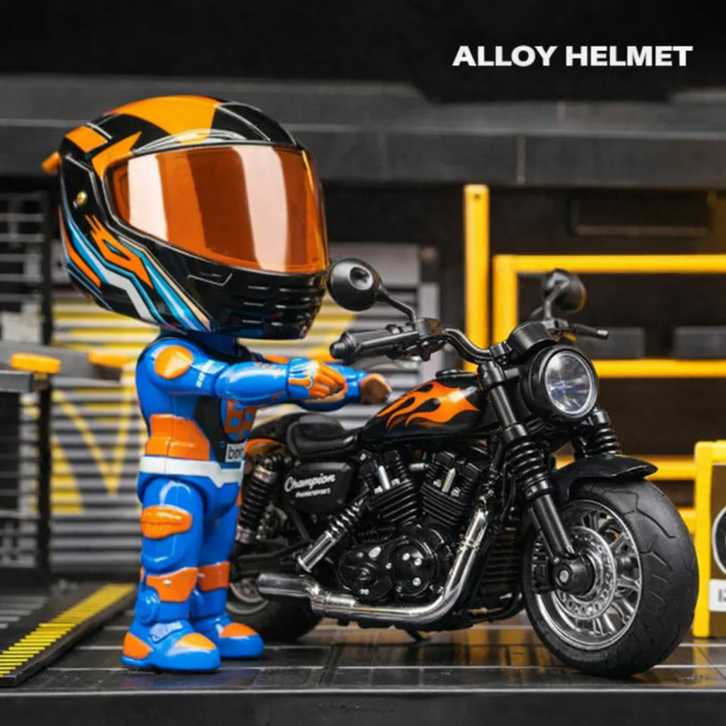 Mini Transformable Motorcycle Rider Doll Figurine Racing Helmet Biker Desk Display Gift