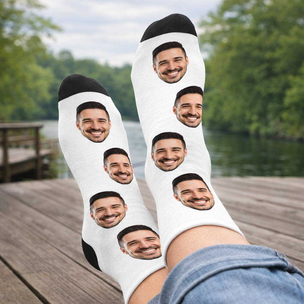 Custom Men White Photo Socks With Face