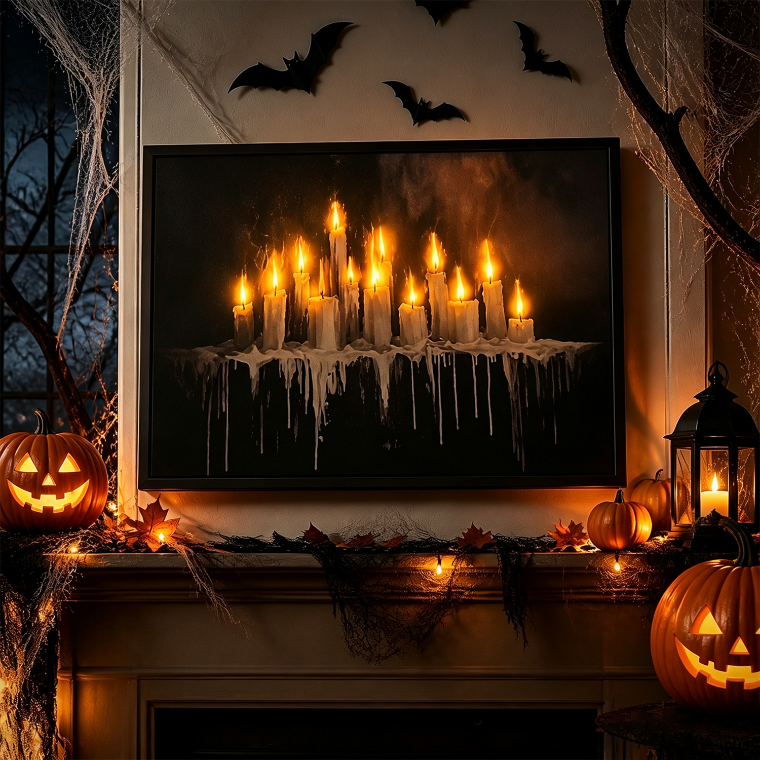 Halloween LED Candle Wall Art – Glowing Canvas Wall Decor, Ready to Hang for Home & Party
