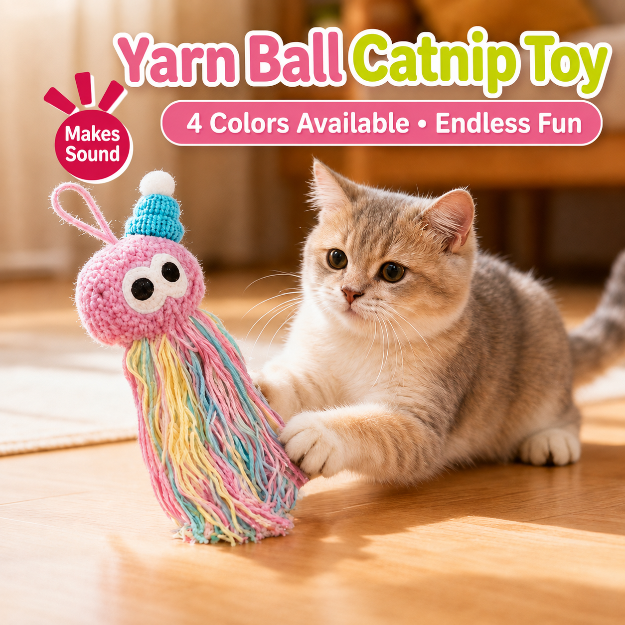 Yarn Ball Catnip Toy for Cats – Crinkly Interactive Toy, Fun Gift for Cat Lovers