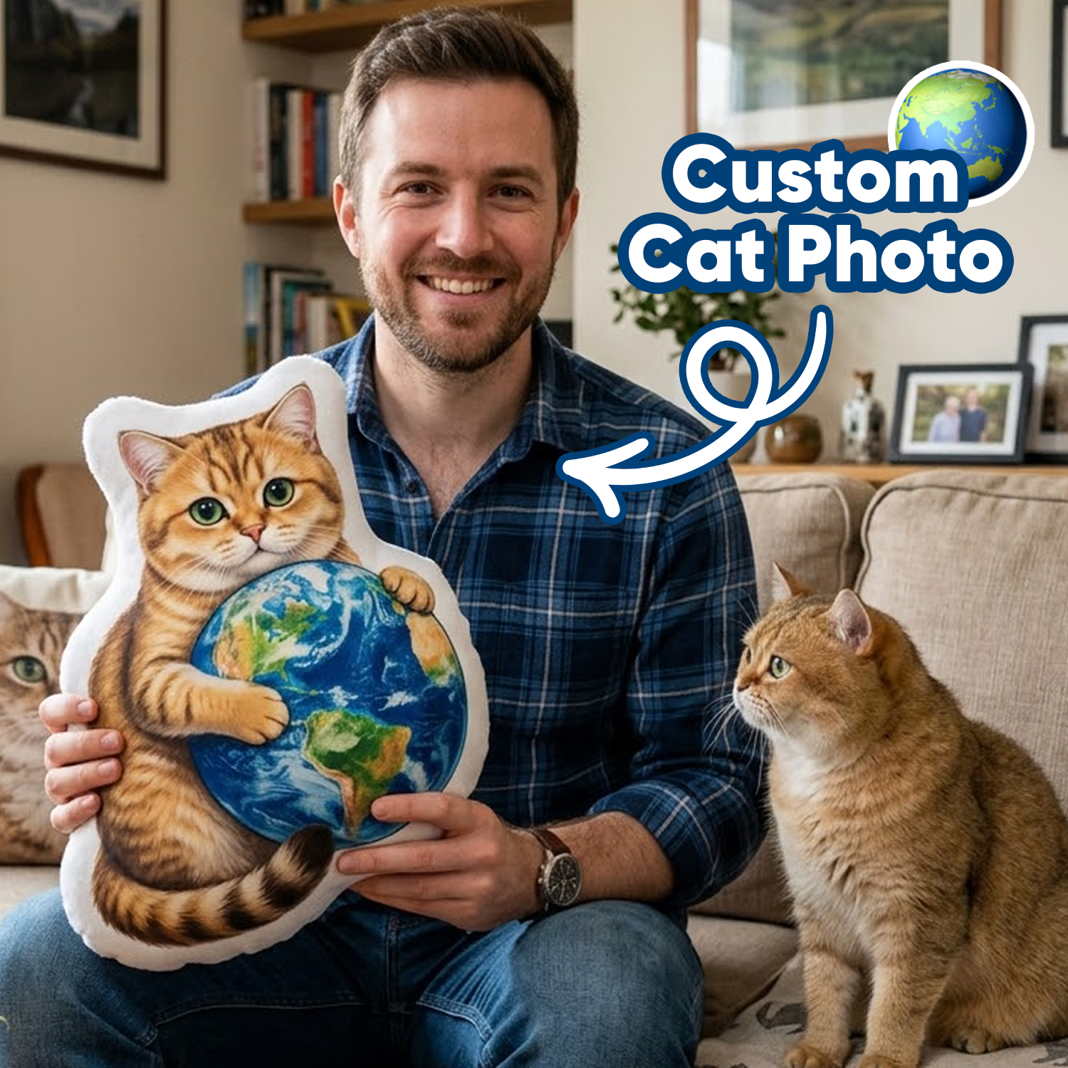 Custom Cat Photo Earth Pillow Personalized Pet Memorial Gift for Cat Lovers