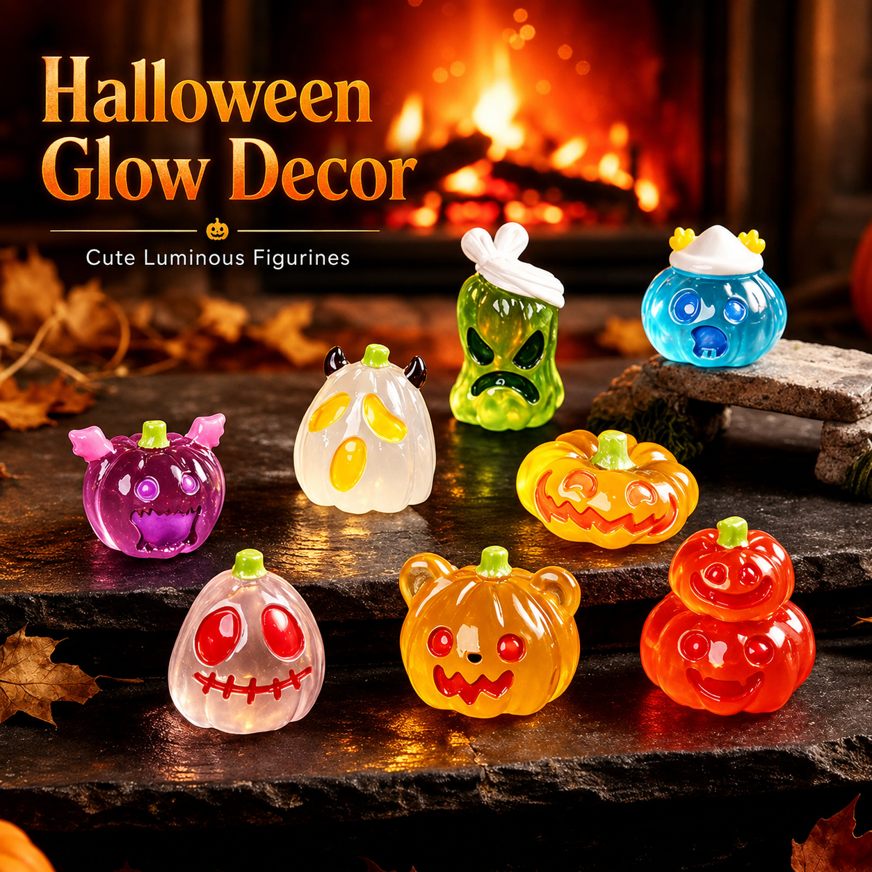 Halloween Glow-in-the-Dark Pumpkin Tabletop Decor Set – Cute Luminous Ornaments for Home & Party
