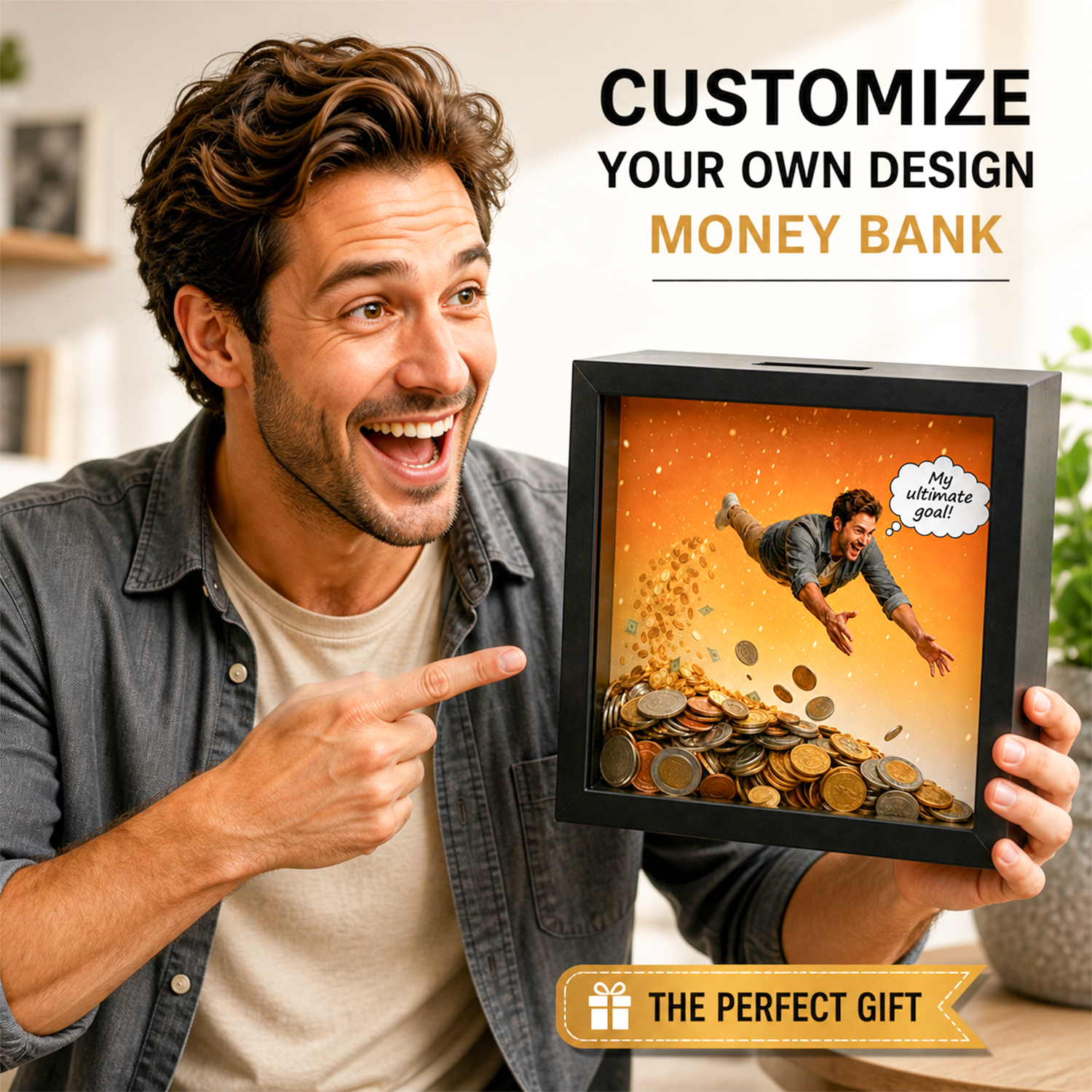 Custom Photo & Text Money Bank – Personalized Diving Coin Savings Box Creative Gift