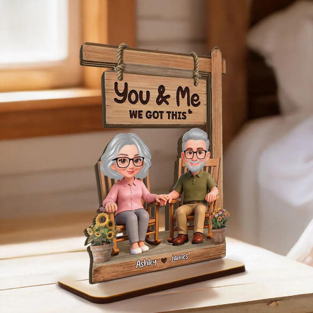 Personalized 2-Layer Wooden Plaque Rocking Chair Couple, You & Me We Got This, Unique Romantic Gift for Husband or Wife