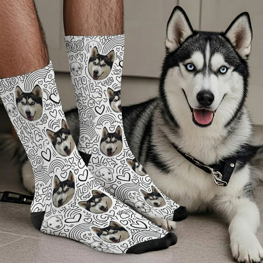 DIY Coloring Dog Face Sock with 24 Colors Markers, Color Your Own Sock, Customizable Diys Colorings Sock, Creative Diys Colorings Sock for Pet Lovers - MyHawaiianShirts