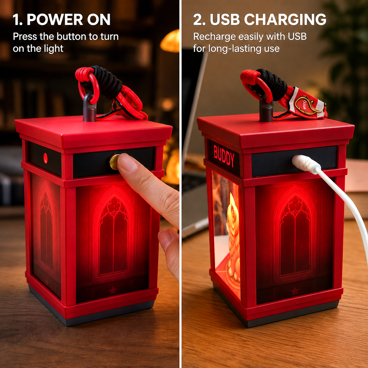 Custom Photo & Name Phone Booth Lantern – Double-Sided Pet & Owner Figurine Gift for Christmas