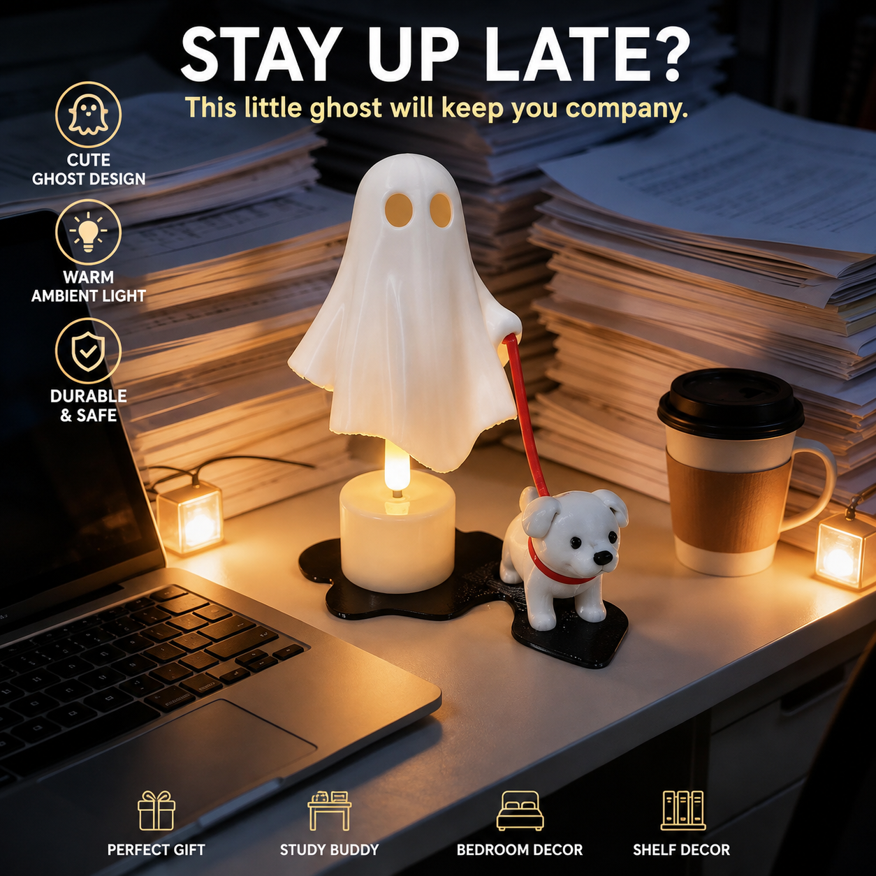 Cute Halloween Ghost & Puppy Night Light – Adorable Seasonal Decor, Halloween Gift for Her