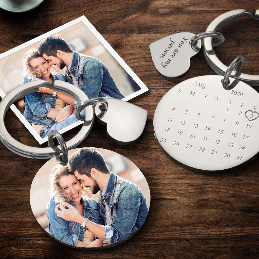 Custom Photo Keyring Personalized Engraved Calendar Keyring Anniversary Gift for Her
