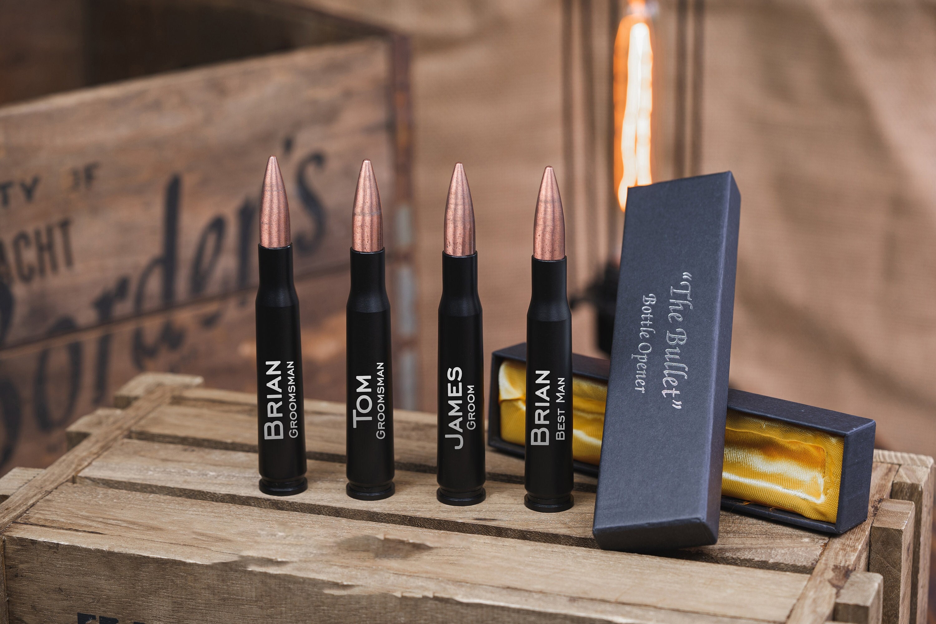 Personalized 50 Caliber Bottle Opener – Custom Engraved Bullet Gift for Men, Groomsmen & Beer Lovers