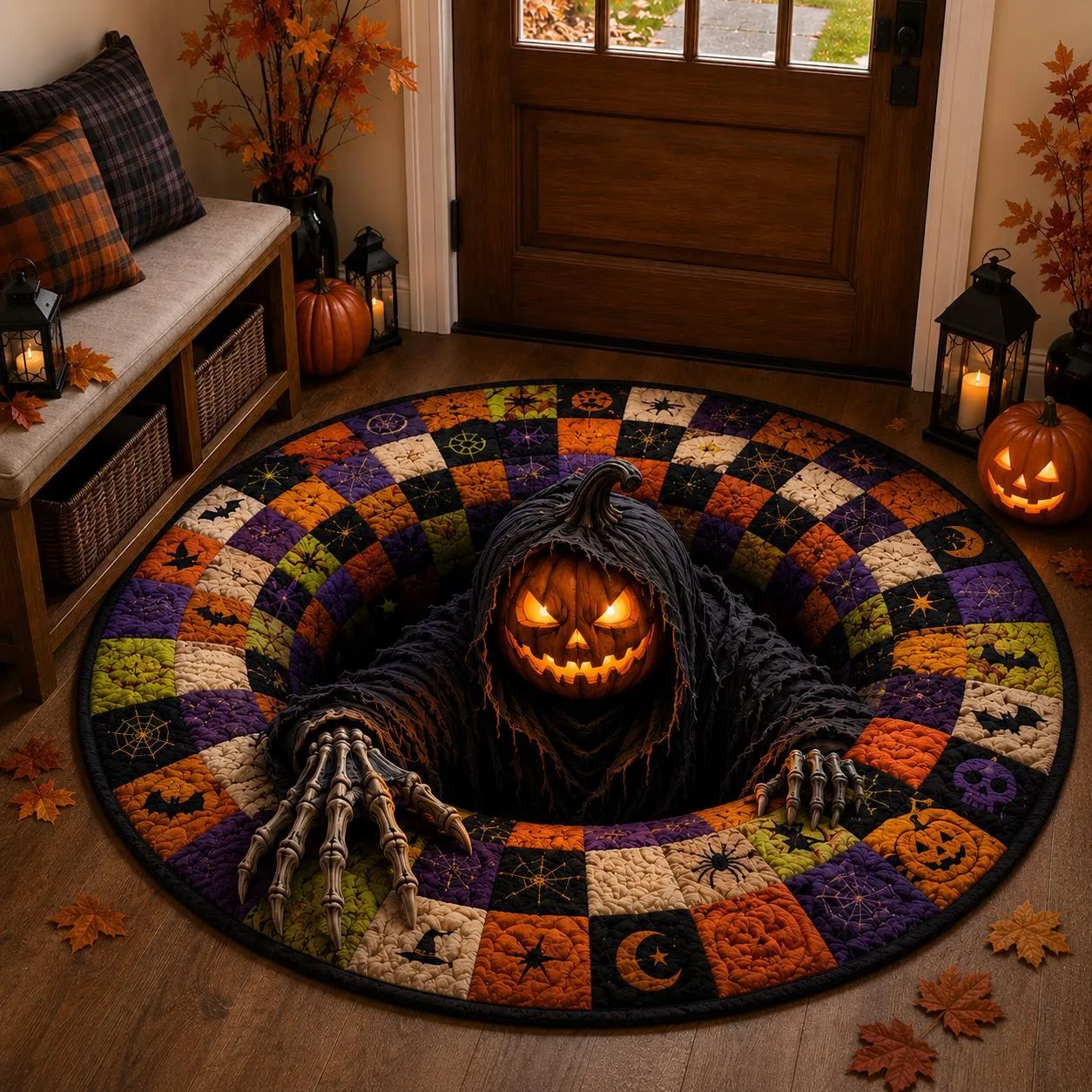Custom Pet Photo Funny Halloween Scream Art - Personalized Quilted Mat