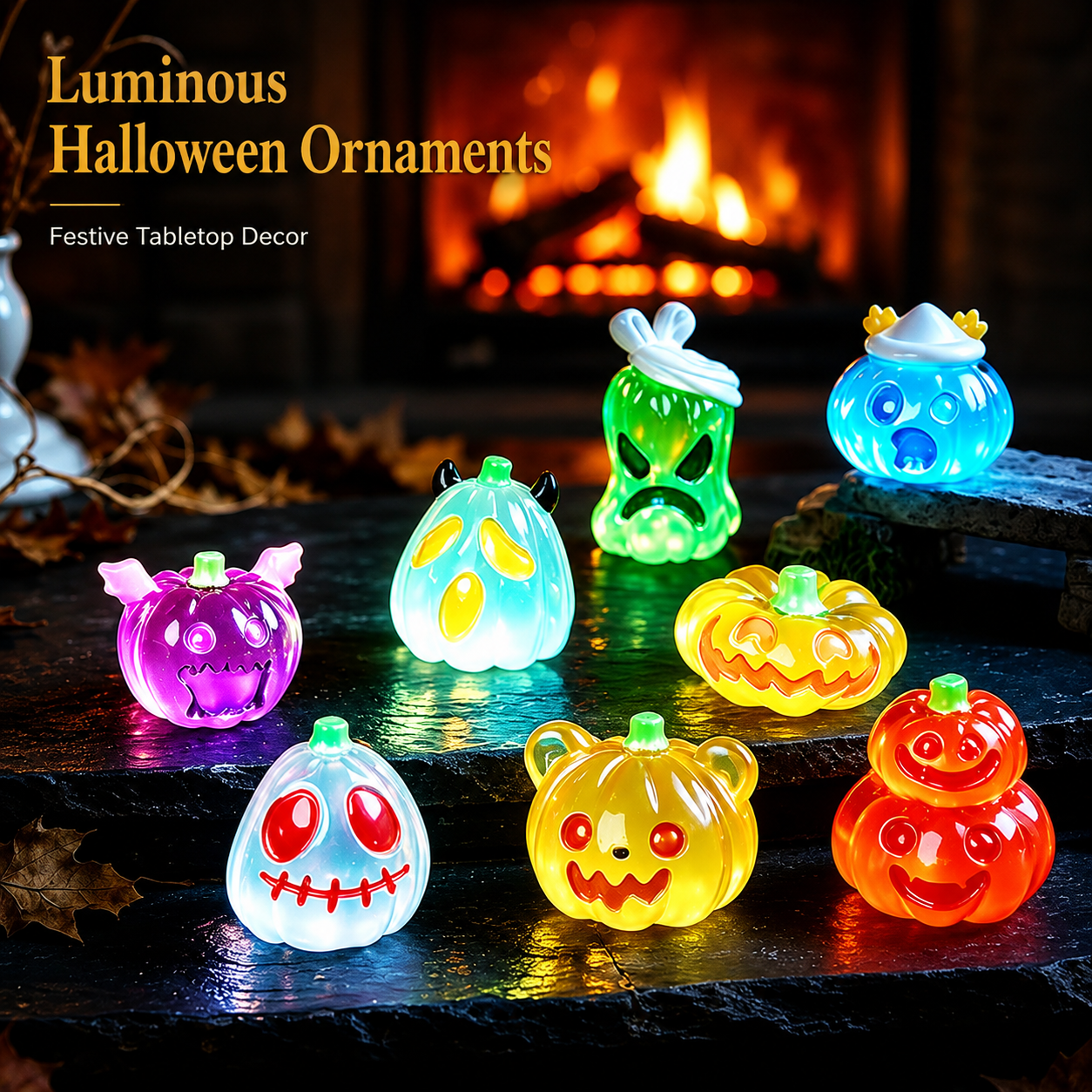 Halloween Glow-in-the-Dark Pumpkin Tabletop Decor Set – Cute Luminous Ornaments for Home & Party