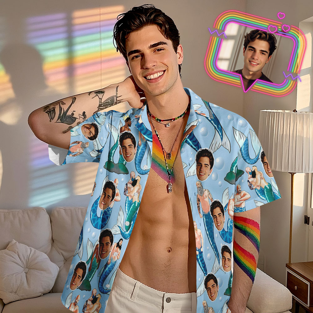 Custom Men's Mermaid Hawaiian Shirt Pride Month From Size S to 5XL with Comfortable Butterfly Mesh Fabric Material For LGBTQ