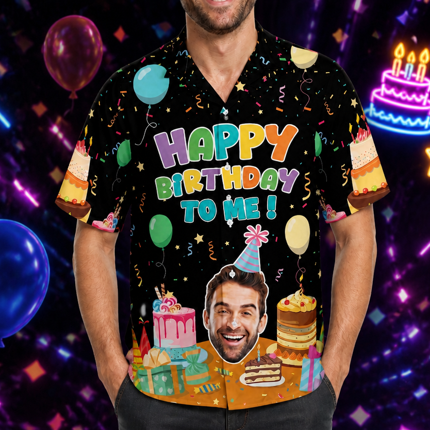 Custom Face Birthday Hawaiian Shirt, Personalized Photo Button Up Shirt, Birthday Party Hawaiian, Funny Birthday Celebration Party Gift