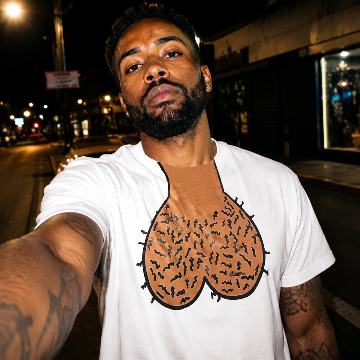 Funny Hairy Chest Graphic T-Shirt – Creative Novelty Print Casual Short Sleeve Top
