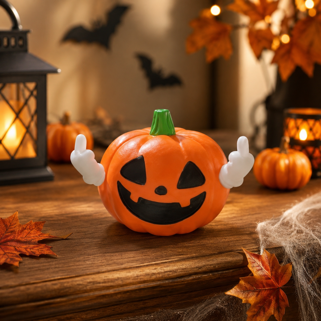 Halloween Pumpkin Decoration – Funny Gesture Figurine, Festive Home Decor & Halloween Gift for Friends
