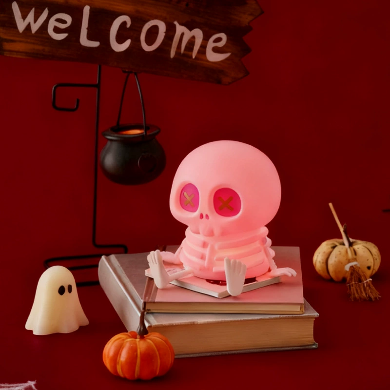 Halloween Skeleton Touch Lamp – Color Changing LED Skull Night Light for Bedroom, Desk & Halloween Decor