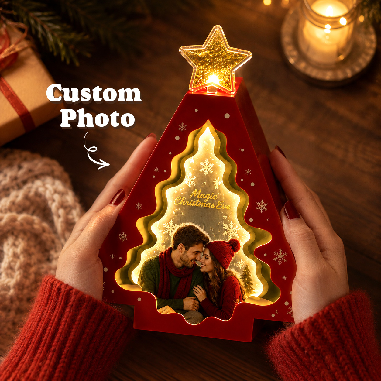 Personalized Christmas Tree Photo Frame Light – Custom Christmas Decor & Gift for Family and Friends