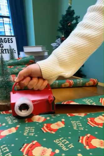 Wrapping Paper Cutter & Tape Dispenser, Dual Use Holiday Gift Wrap Cutter Tool Paper Roll Holder Tube