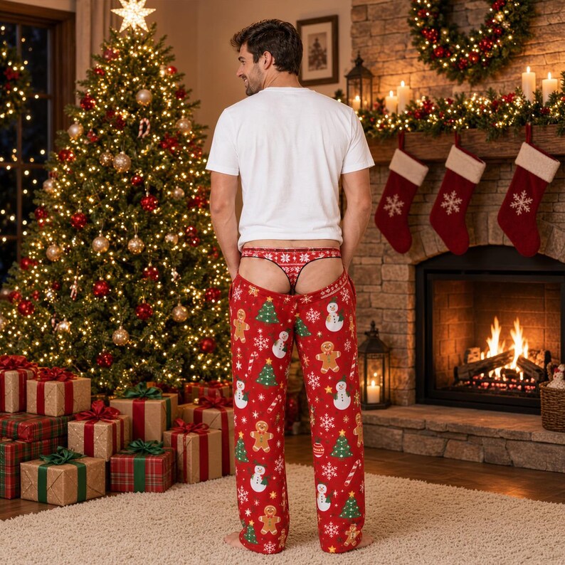 Funny 3D Printed Ugly Christmas Pajama Pants – Cheeky Cutout Butt Illusion Lounge Pants, Hilarious Holiday Gag Gift for Men, Couples & Secret Santa