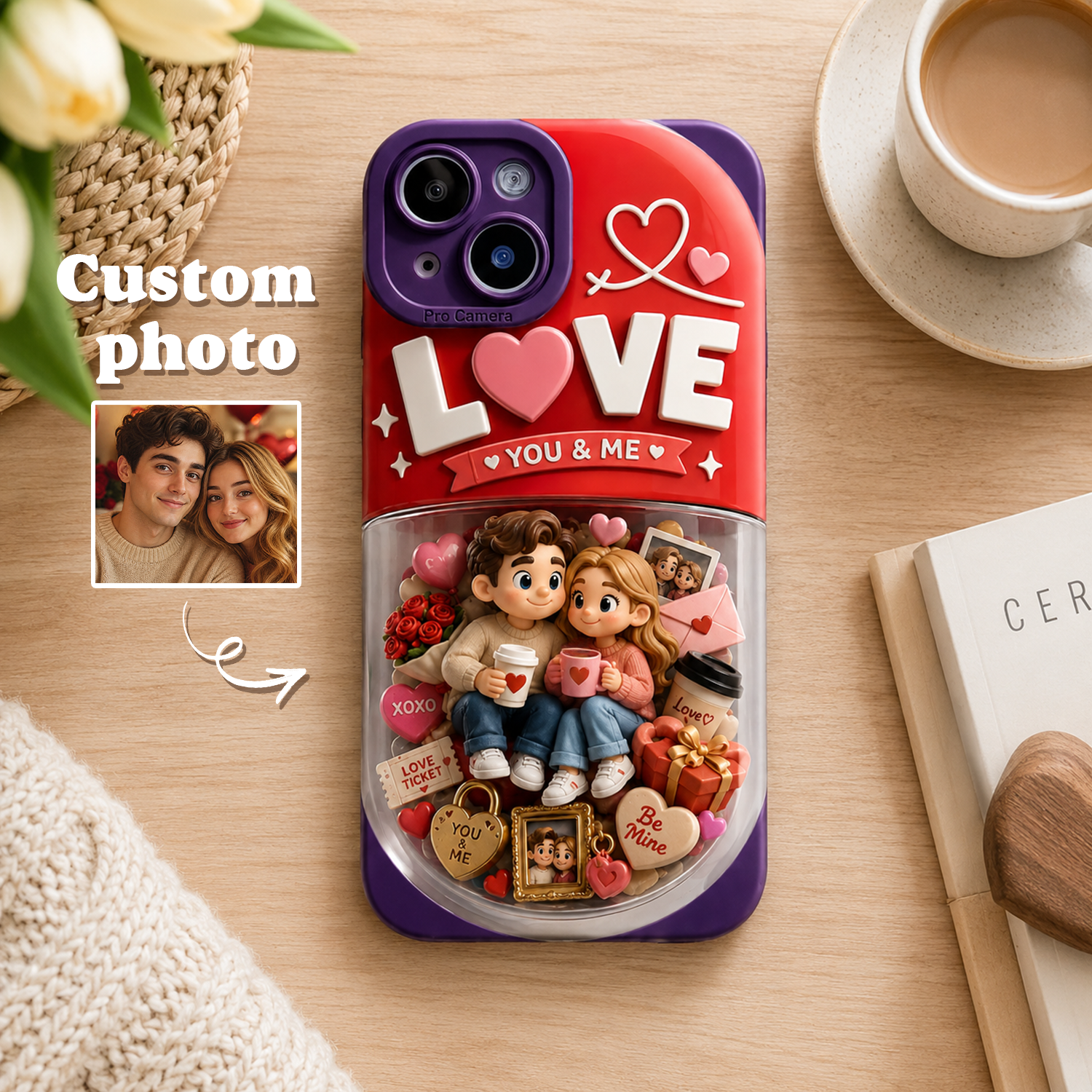 Custom Photo 3D Phone Case – Personalized Couple Picture Decorative Case, Cute Gift for Couples