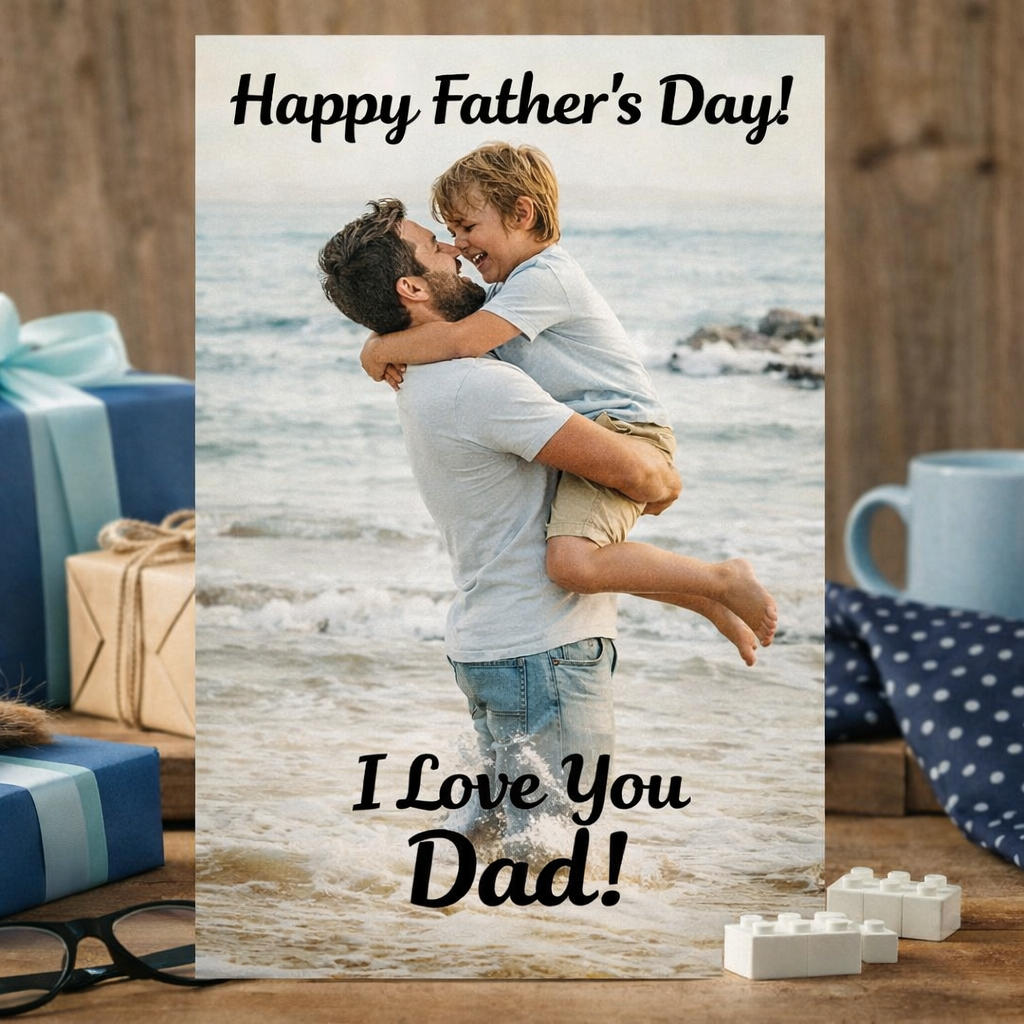 Personalised Dad Photos Collage Building Brick Puzzles, Custom Daddy and Me Brick Photo Pencil Pot, Father's Day Birthday Gift for Dad