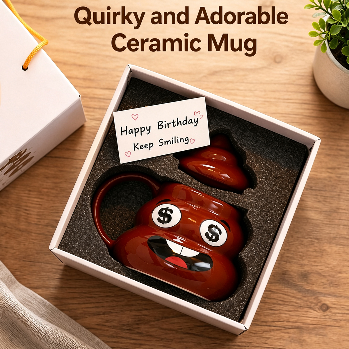 Funny Cute Poop-Shaped Ceramic Mug – Quirky Novelty Coffee Cup, Gag Gift and Birthday Present