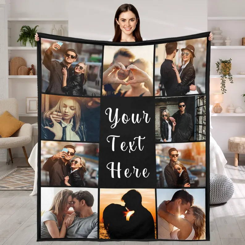 Custom Photo Blanket for Women Men Picture Blanket Throw Blanket, Personalized Anniversary Birthday Gifts For Wife or Couple Gifts