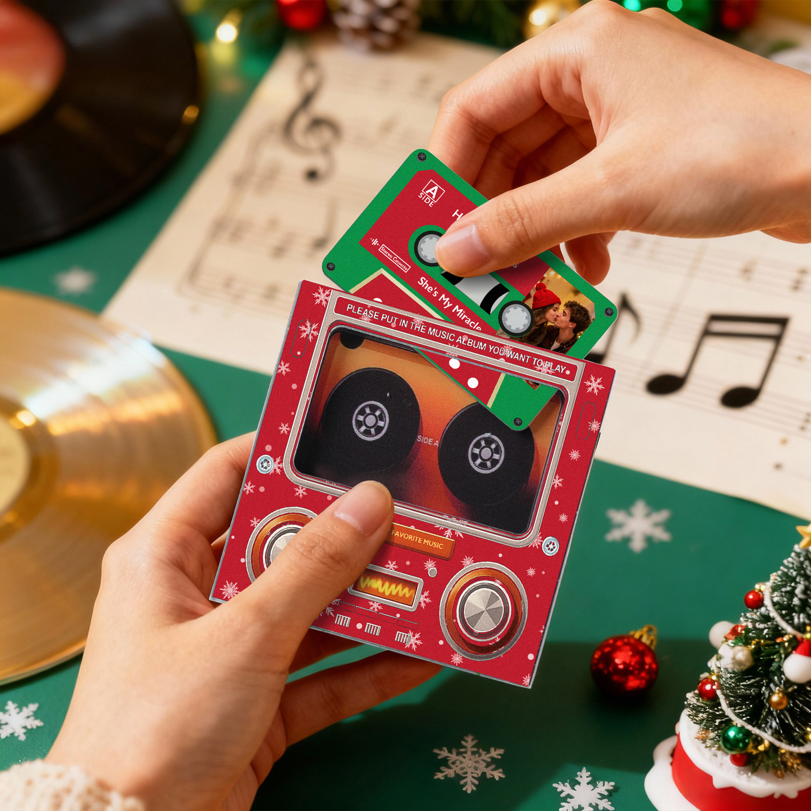 Custom Retro Cassette Music Fridge Magnet in Christmas Style with Preview | Auto-Play Cassette Tape | Rechargeable | Vintage Tape Style Christmas Gift for Couples & Music Lovers - MyHawaiianShirts