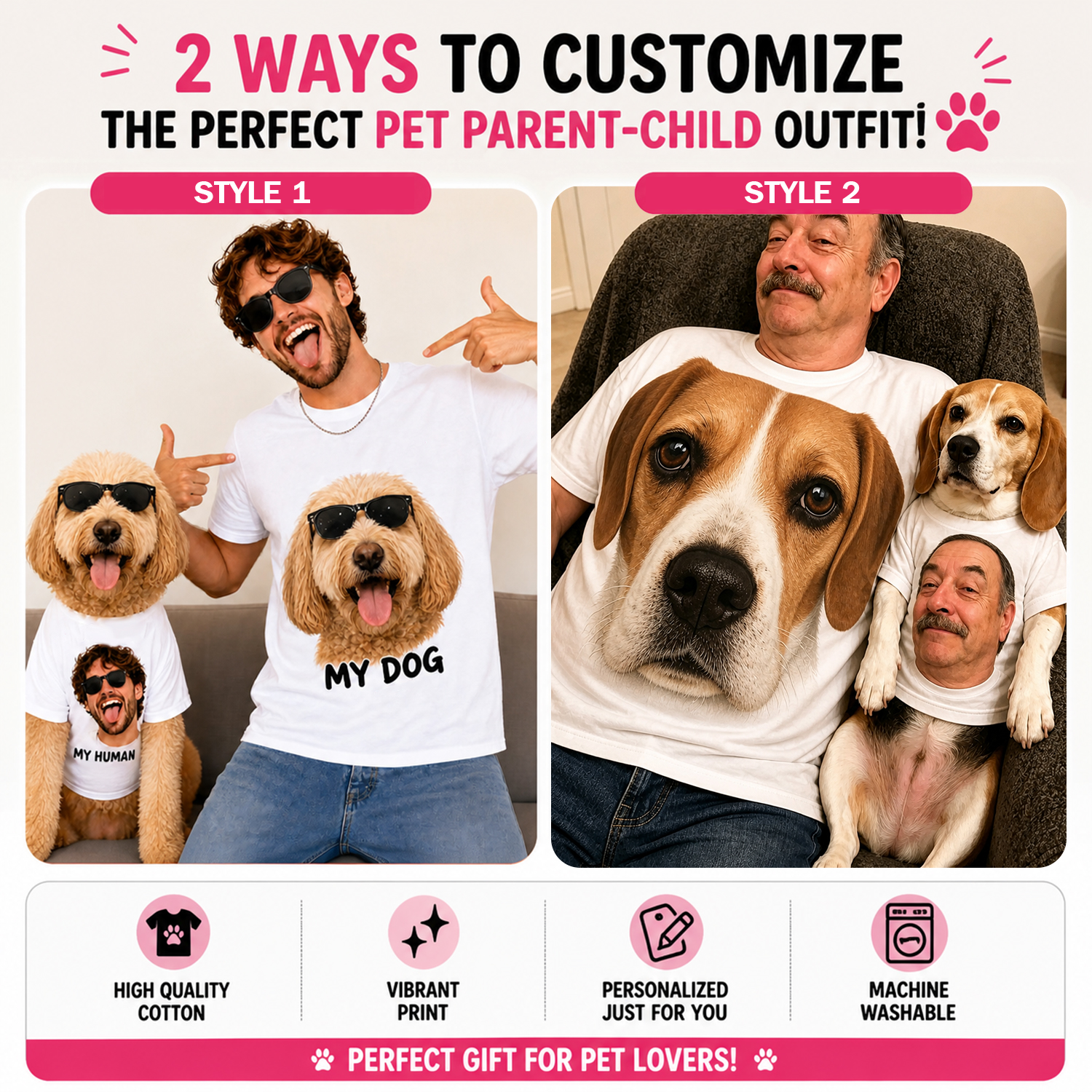 Custom Pet & Owner Matching T-Shirts – Personalized Photo Print Shirts for Pet Lovers