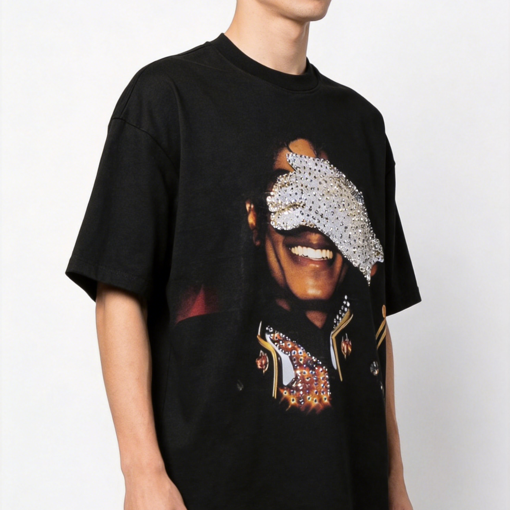 Custom Rhinestone Photo & Text T-Shirt – Personalized Luxury Bling Oversized Tee, Diamond Picture Silhouette Short Sleeve Shirt