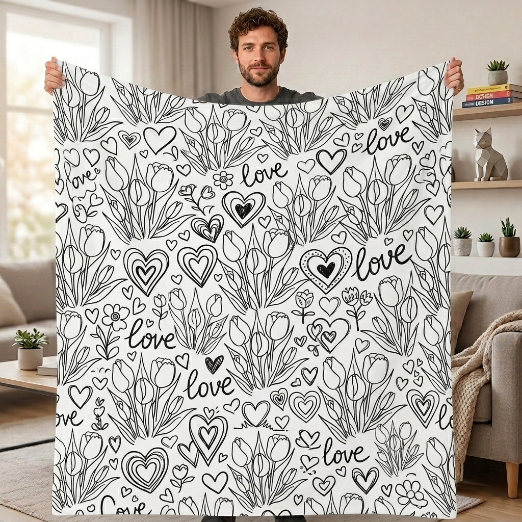 DIY Creative Doodle Blanket,Tulip Floral, Customizable Washable Colorfast Art Blanket for Kids & Adults - MyHawaiianShirts
