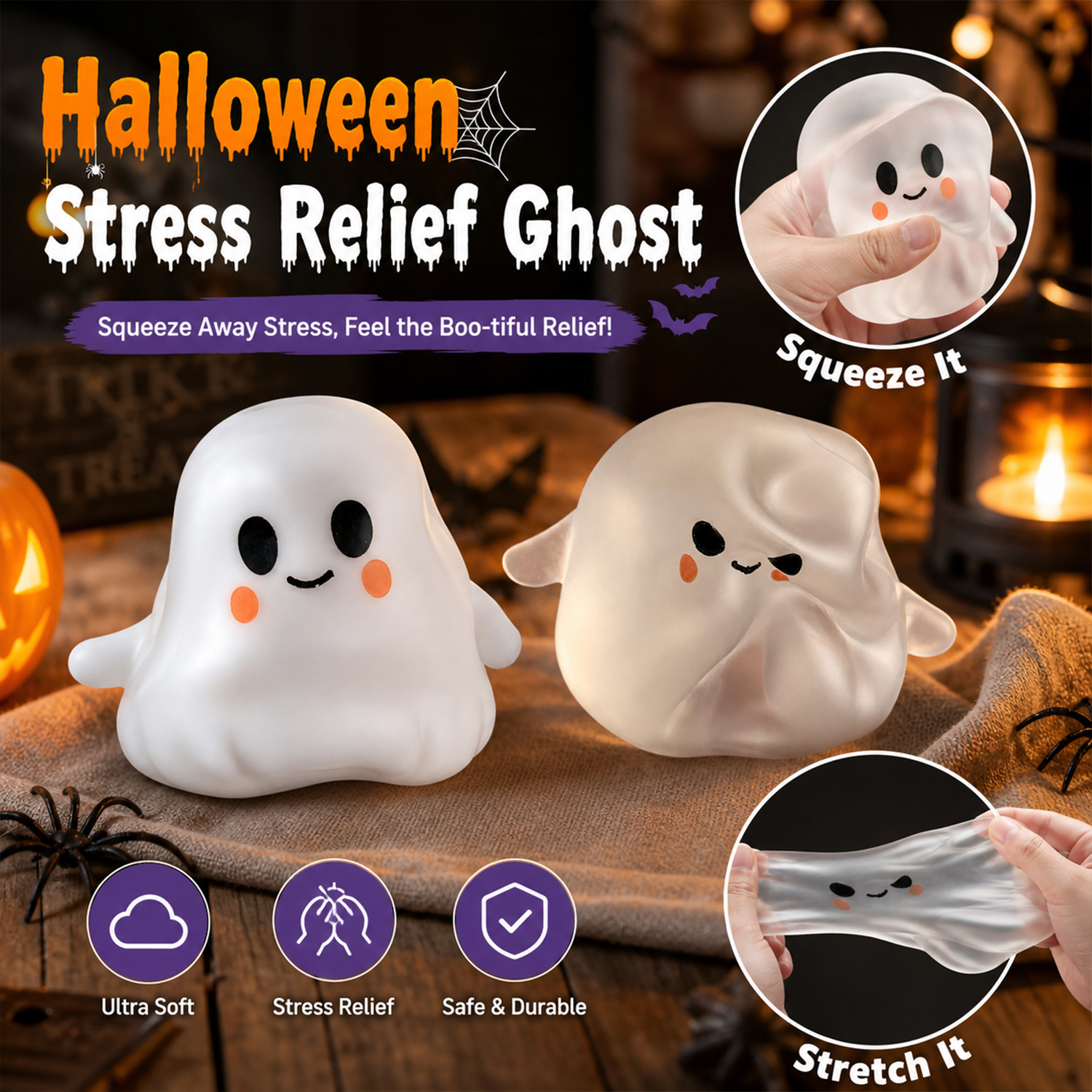 Halloween Ghost Squishy Toy – Soft Squeeze Fidget Toy, Fun Halloween Gift