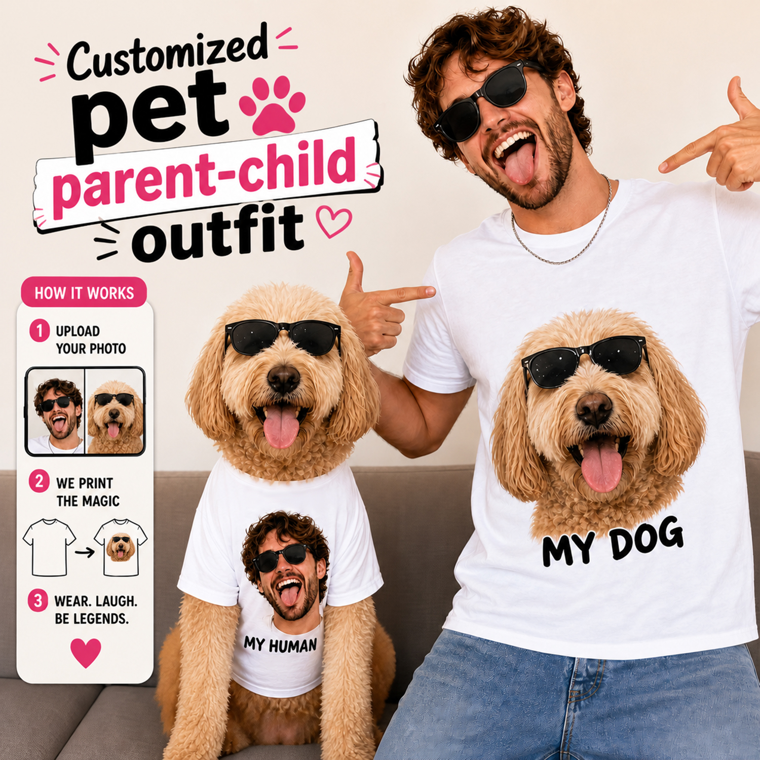 Custom Pet & Owner Matching T-Shirts – Personalized Photo Print Shirts for Pet Lovers