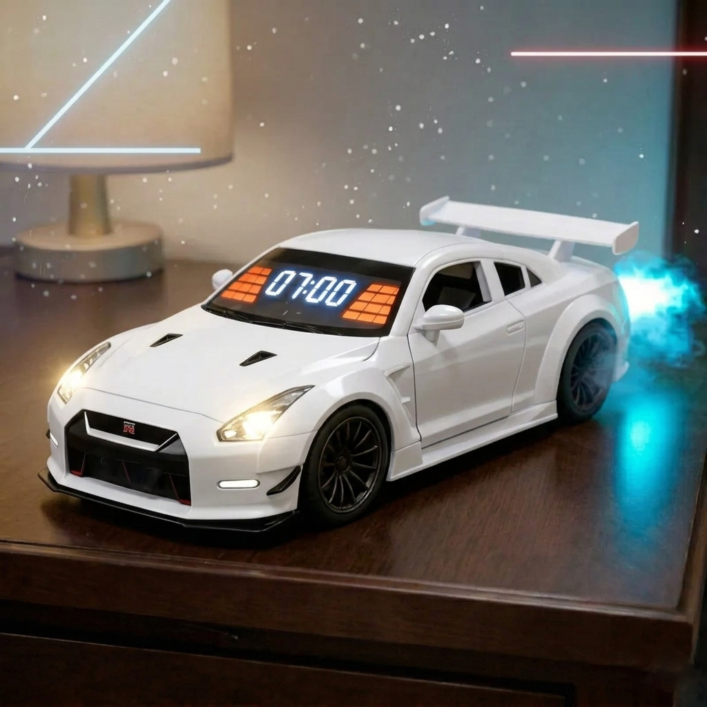 Hypercar Alarm Clock with Engine Sound, Exhaust Effect & LED Lights – Desk Gift for Car Lovers