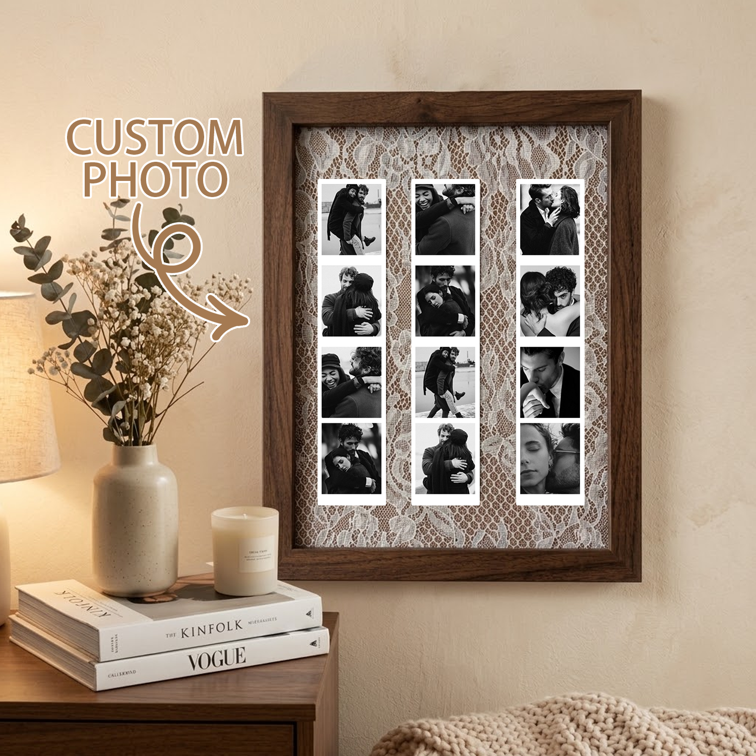 Lace Polaroid Photo Frame, Vintage Wooden Memory Display for Custom Photos & Home Decor