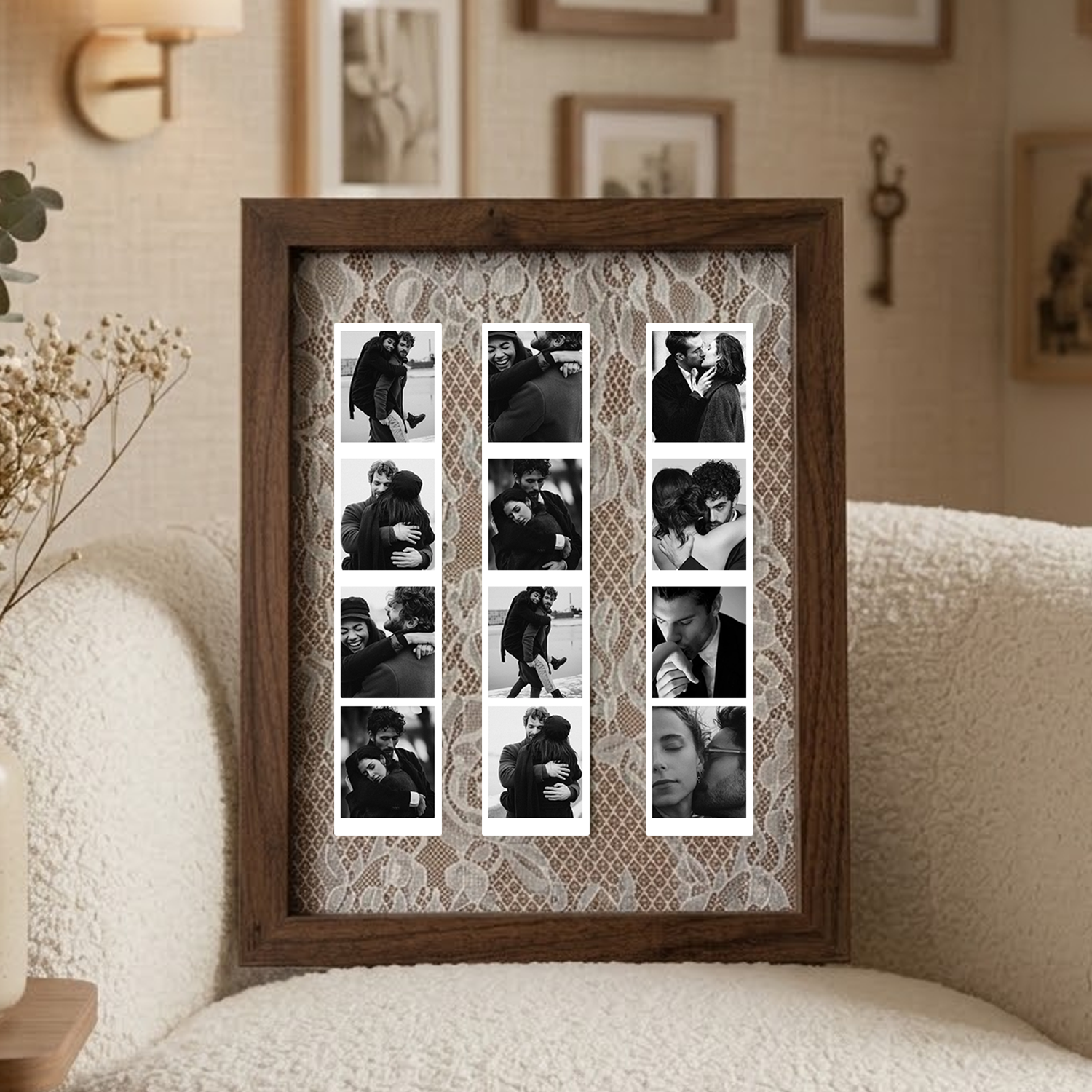 Lace Polaroid Photo Frame, Vintage Wooden Memory Display for Custom Photos & Home Decor