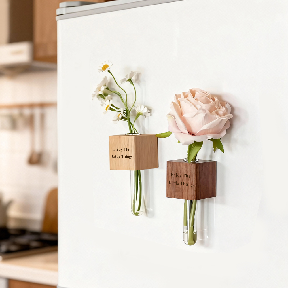 Spring on Your Fridge - Magnetic Wooden Bud Vase: Flower & Plant Holders for Home Decor
