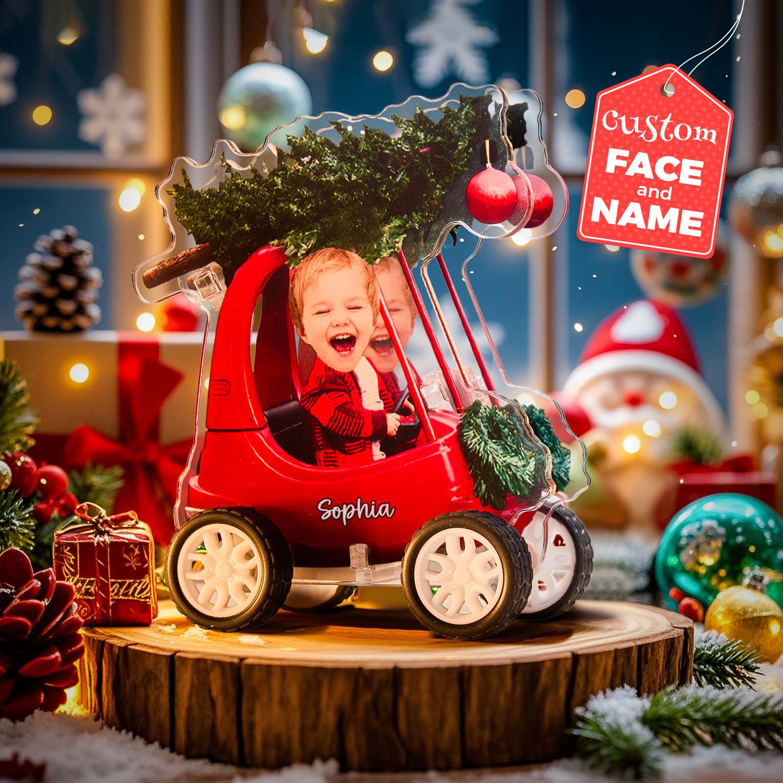 Custom Photo And Lettering Christmas Pull-Back Trolley Color